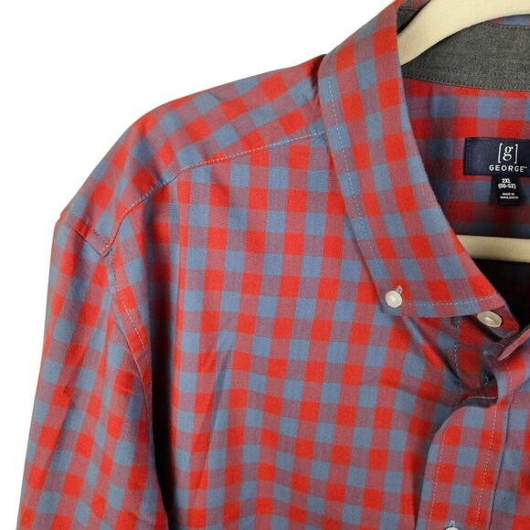 [g] George Classic Fit Button-Up Shirt Men's Size 2XL Long Sleeve Red Blue Check - Picture 4 of 10